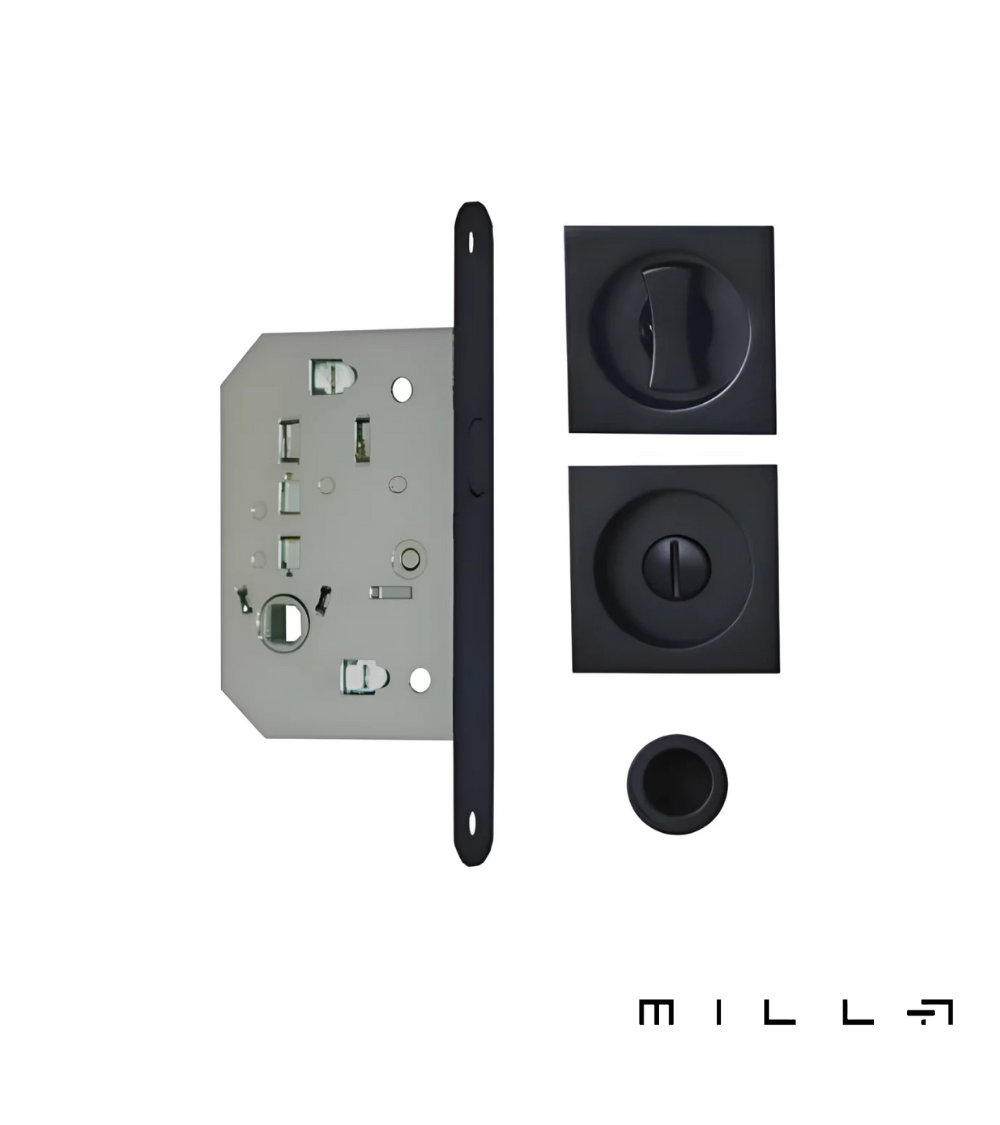 Black sliding door kit with privacy turn design hardware