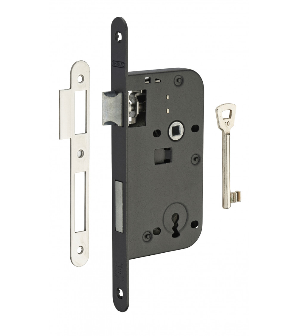Thirard black mortice lock NF black steel faceplate, 50mm axis, 70mm centre distance, for bedroom