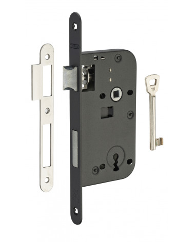Thirard black mortice lock NF black steel faceplate, 50mm axis, 70mm centre distance, for bedroom
