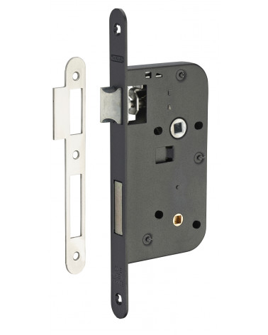 Thirard black mortice lock NF black steel faceplate, 50mm axis, 70mm centre distance, for WC or bathroom
