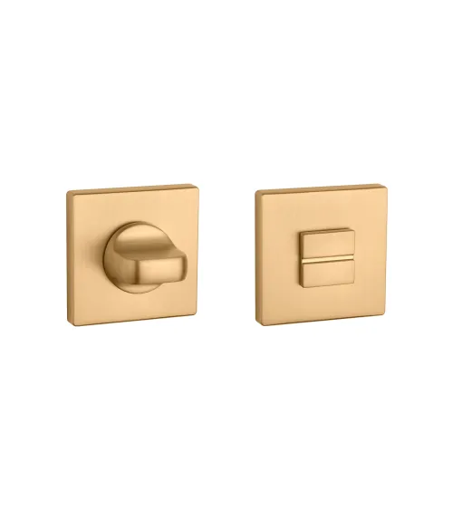 Square rose kit with privacy lock for WC or bathroom in matt gold finish