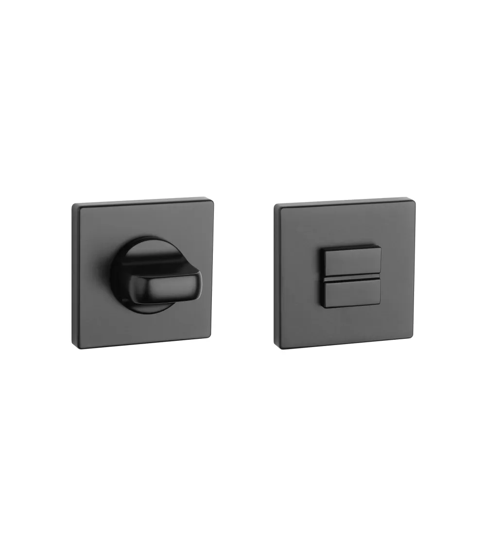 Square escutcheon set with WC or bathroom privacy turn in black finish