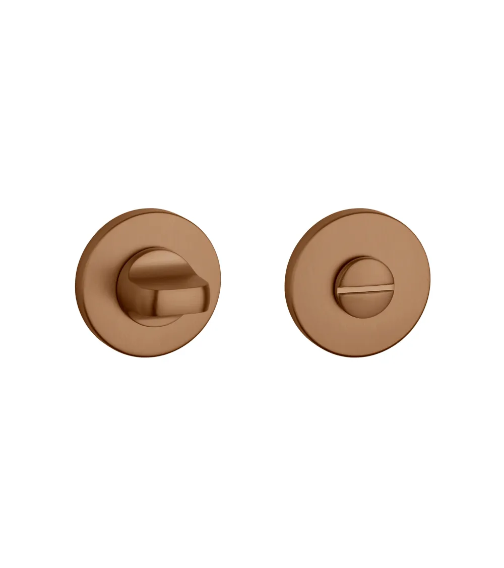 Round escutcheon set with WC or bathroom privacy turn in copper finish