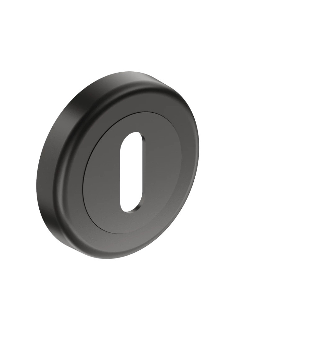 Black door rosette with keyhole L CO R OB design handle