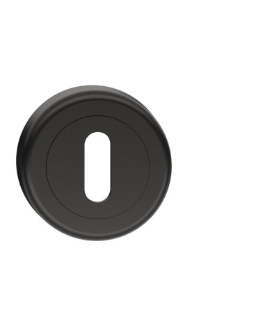 Black door rosette with keyhole L CO R OB design handle front view