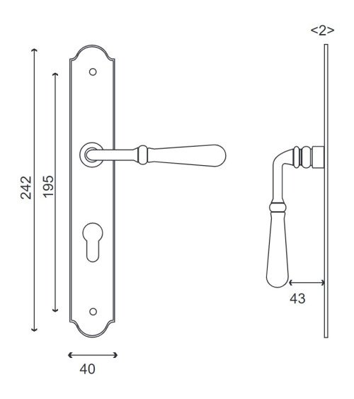 Wrought iron door handles with spacer - Beynac