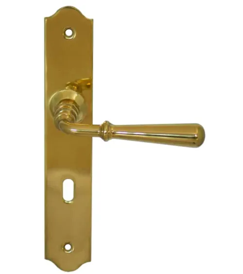 Brass door handles polished finish with riser - Beynac