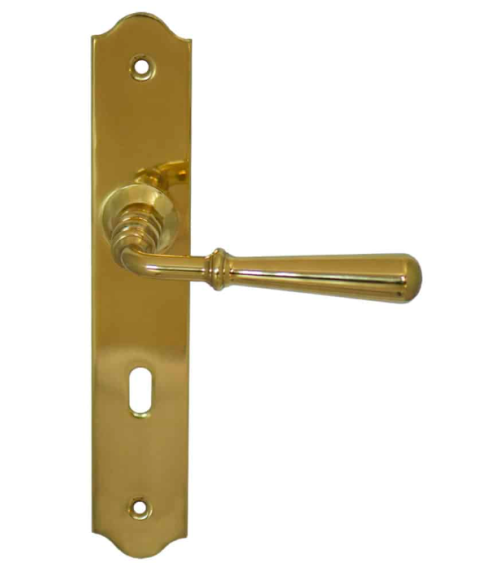 Brass door handles polished finish with riser - Beynac