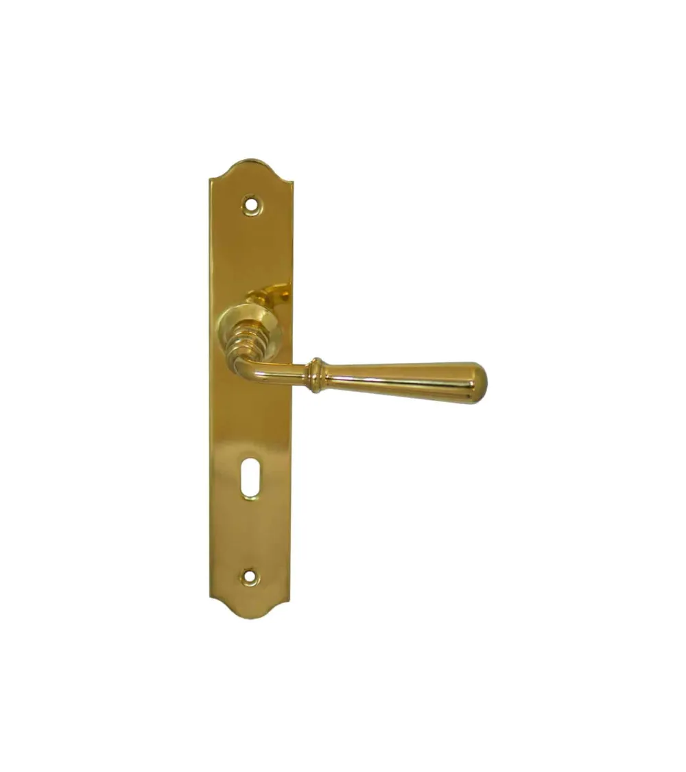 Brass door handles polished finish with riser - Beynac