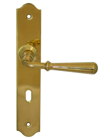 Brass door handles polished finish with riser - Beynac