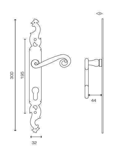 Dimensions of black iron door handles - Coq