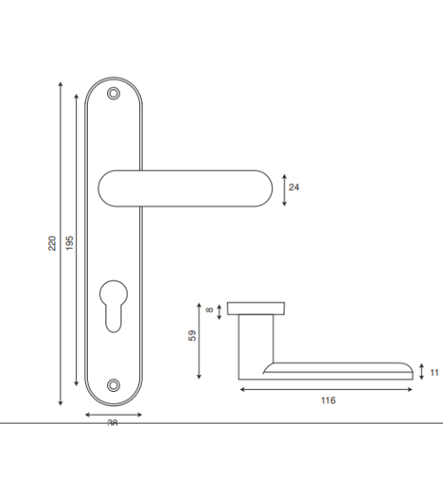 Door handle on plate195 DAPHNE BLACK