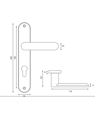 Door handle on plate195 DAPHNE BLACK