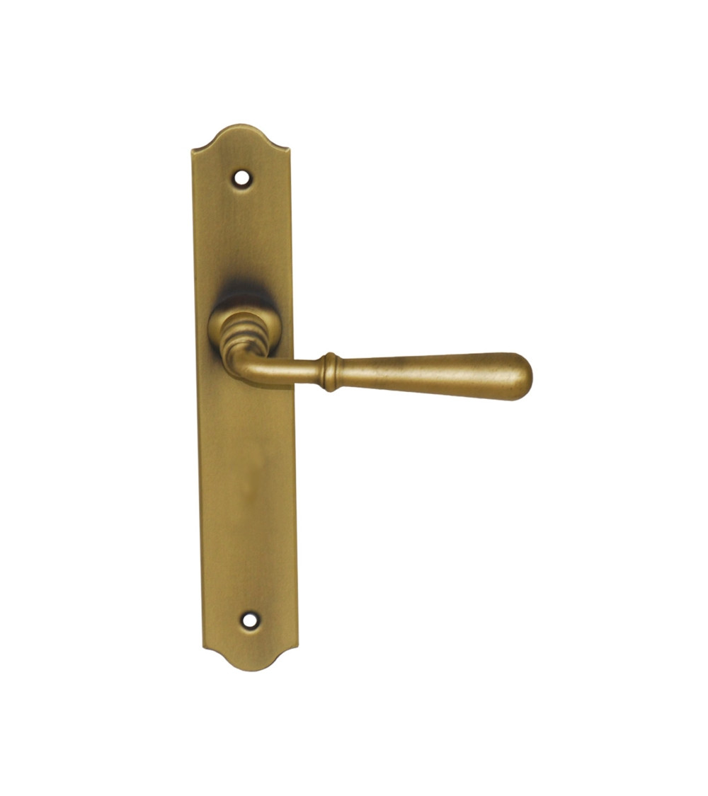 Brass door handles antique brass finish with riser - Beynac