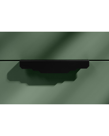 KARLA BLACK brass furniture handle designer handle mounted horizontally on a dark background