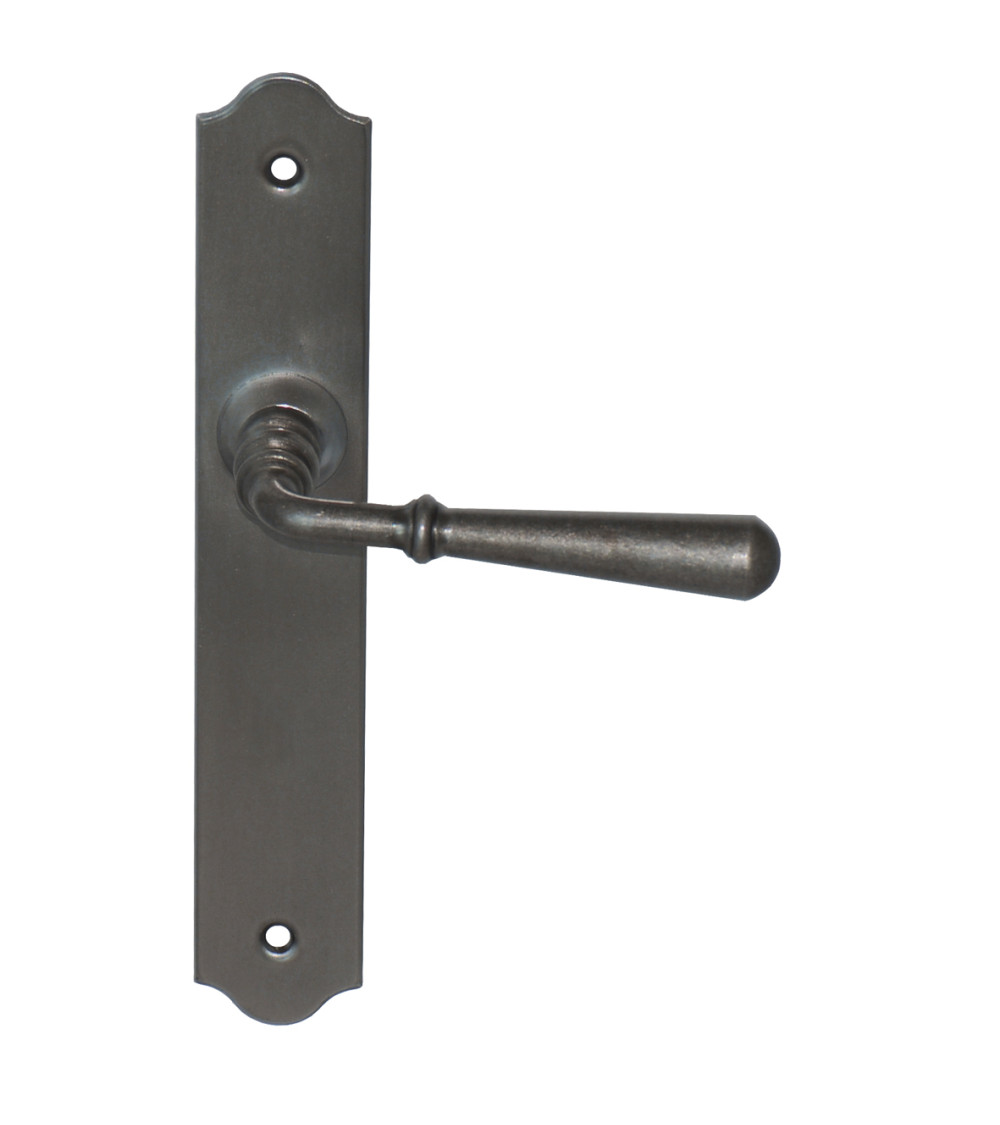 Aged wrought iron door handles blank plate - Beynac