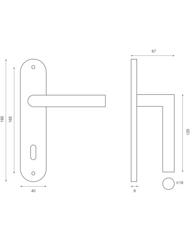 Pomerol 165 door handle on plate, BLACK