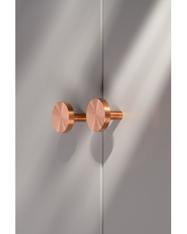 Brass NENA M furniture knob, design handle, side view installed on furniture