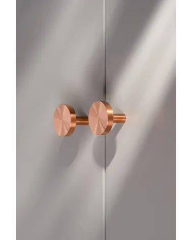 Brass NENA M furniture knob, design handle, side view installed on furniture