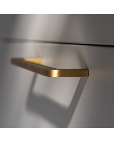 Brushed brass ISA furniture handle, design handle, mounted on drawer