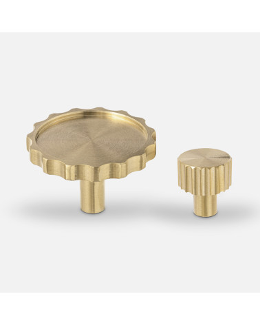 LEXI polished gold furniture knob design handle horizontally aligned on a white background