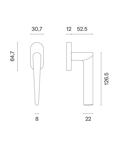 ARNICA window handle with dimensions