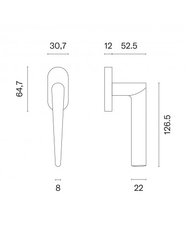 ARNICA window handle with dimensions