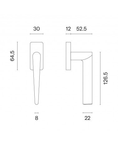 ARNICA window handle with dimensions