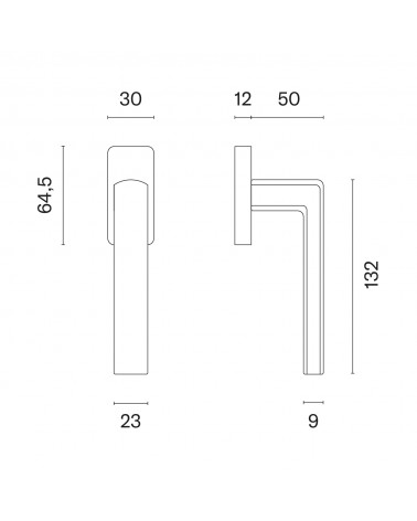 HOSTA window handle with dimensions
