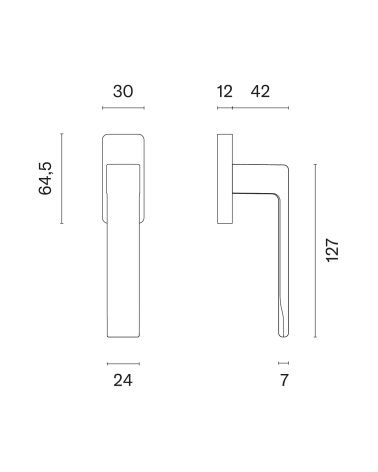 HIRA window handle with dimensions