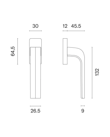 JENA window handle with dimensions