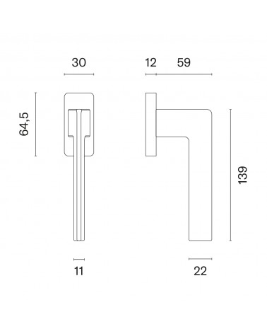 OMA window handle with dimensions