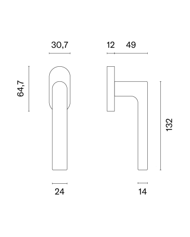 REWA window handle with dimensions