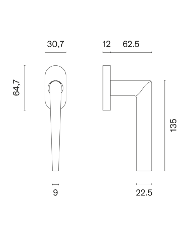 SALTA window handle with dimensions