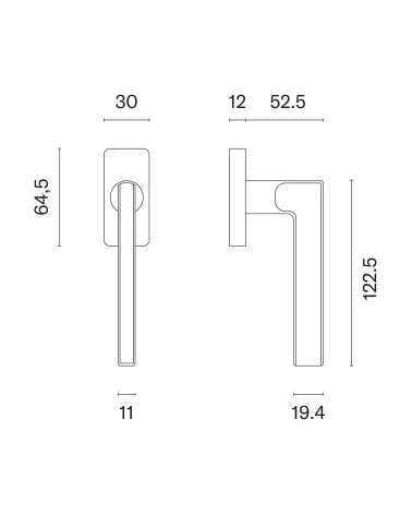 SIRA window handle with dimensions