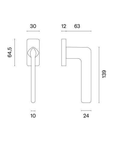 TOBA window handle with dimensions