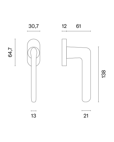 UTA window handle with dimensions