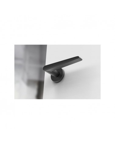 Black Arrow door handle design hardware bottom view mounted on a door