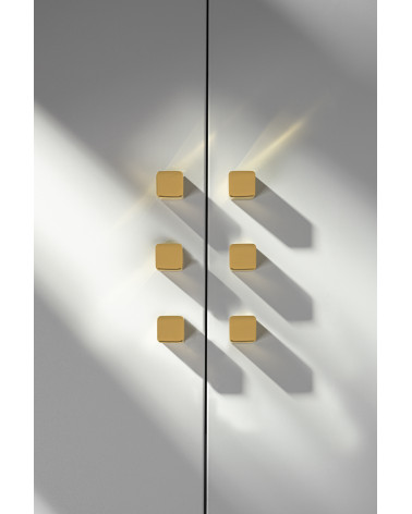 Brass ODETE furniture knob LANA S design handle front view fixed on a grey door