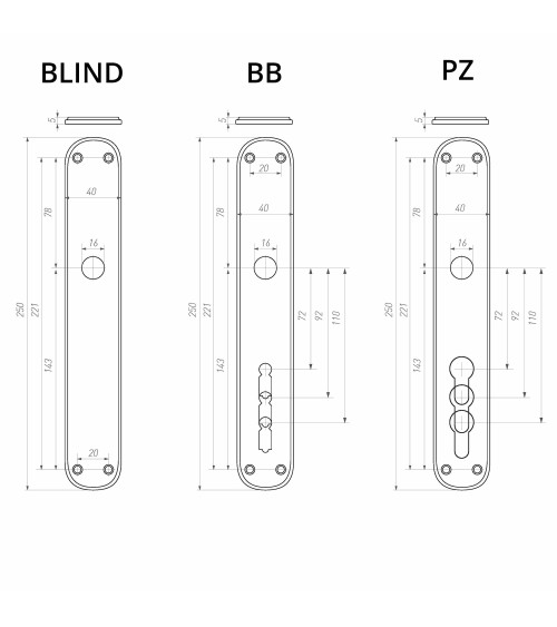 Vertical black door handle on iron plate BECDF - designer handle
