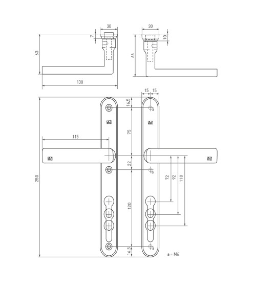 Secure Exterior Door Handle Narrow Plate 1930 Black