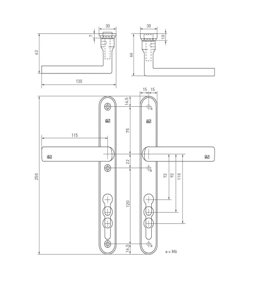 Secure Exterior Door Handle Narrow Plate 1930 Black