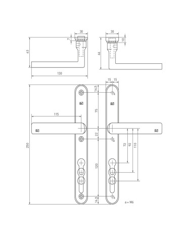 Secured exterior door handle narrow plate 1930 black