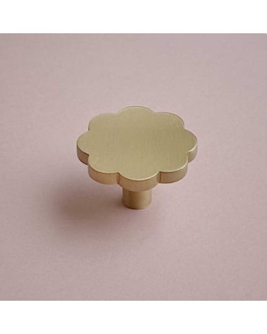 Brass Flower 08 furniture knob design handle on a pink background