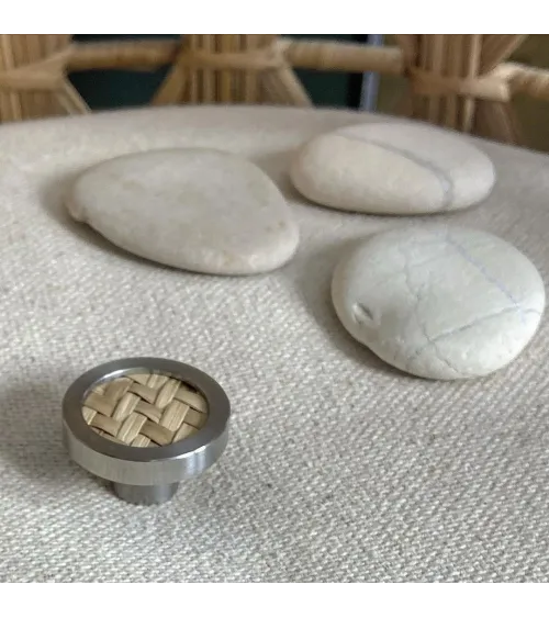 Stainless steel furniture knob with seagrass designer handle
