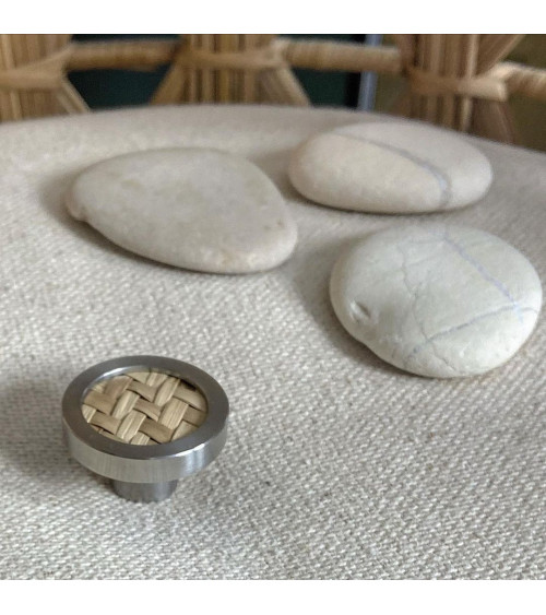 Stainless steel furniture knob with seagrass designer handle