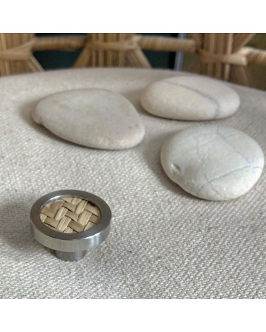 Stainless steel furniture knob with sea grass designer handle front view