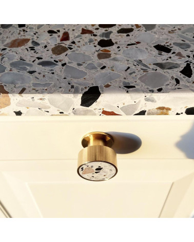 Brass and Terrazzo furniture knob designer handle top view mounted on furniture