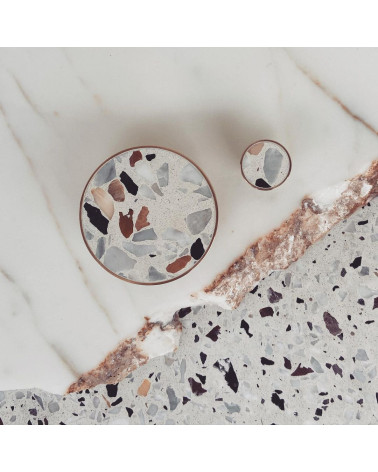 Brass and Terrazzo furniture knob designer handle close-up view