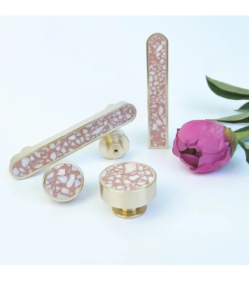 Brass and Pink Terrazzo Furniture Knob designer handle large model